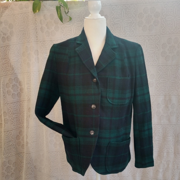 Pendleton Vintage Virgin Wool Blue Green Tartan Oversized Plaid Blazer Jacket - Picture 3 of 10